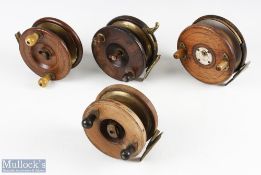 A collection 4x star back centre pin reels, all requiring maintenance, as follows: Sun Patent No