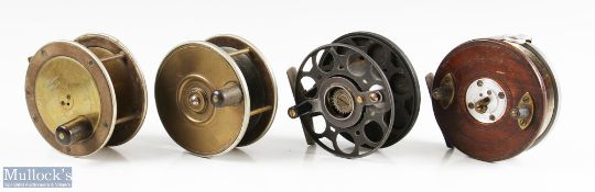 J D Dougall Glasgow brass and ebonite plate wind centre pin reel, 3 7/8