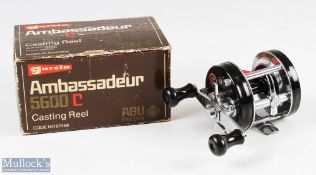 ABU Ambassadeur 5600C multiplier reel in black numbered to foot 720200, black line arbour, twin
