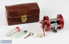 ABU Ambassadeur 6000 multiplier reel in red no number to foot, counterbalance handle, 4 screw side