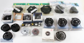3x Fladen large Arbour fly reel, line 7/8, all new; 2x Fladen Vantage alloy fly reels, line 5/6, one