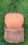 Leather & Canvas Hunting Shoulder Satchel, to hold 12 shotgun cartridges, and netting pocket to