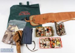 Graveyard of fishing accessories, consisting of - 4x boxes flies, aquaralex folding net in sleeve,