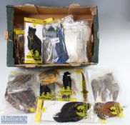 A large box of feathers made up of 20 Capes, 2 full skins, Golden Pheasant, over 20 packs of