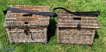 2 x Wicker Footed Fishing Creels, both with 4 wooden feet, in fair used condition, some signs of