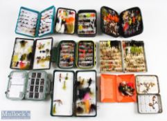A collection of 10 pocket fly boxes, made up of - Grey Fox box with over 100 trout flies. Fenwick
