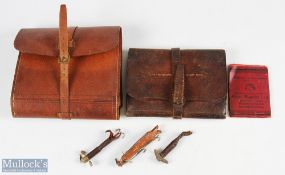 Hardy Bros Leather Houghton Cast Case, plus 3 leather swallow tail lure, 1 marked Hardy, a