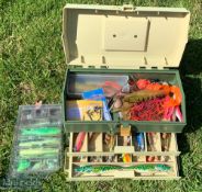 Plano Fishing box with 2 draws, full of sea and coarse fishing lures - jelly lures, most are