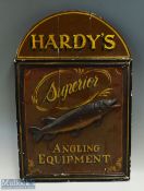 Retro Wooden Painted Fishing Sign - Hardy's Superior Fishing Equipment with a Fish in relief, a