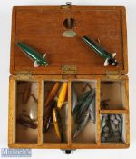 Vintage Oak Spintac Lure Fishing Tackle Box, with a selection of tackle, unbranded minnows' +