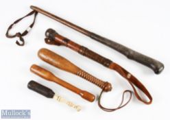 Various Fishing priests (5) features and interesting bone and leather repurposed example with