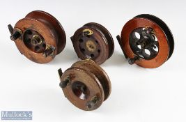 4x large centre pin wood reels: Pownall's Oilin Patent No 212787, 5