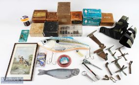 Interesting collection of fishing parts - brass star backs, stanchions, brass rod tips, Abu record