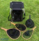 3x Keeper Wooden Fishing Nets, with one made by Snowbee, plus a metal net with foam handle made by