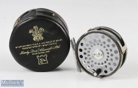 Hardy Alnwick LRH lightweight alloy fly reel 3 3/16 inch spool with black handle to screw latch
