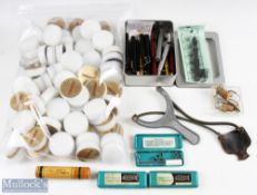 Accessories: Collection of 75+ fishing line dressings pots, 3nx Marco bite indicators, Maggapult