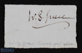 SPORT - CRICKET - W G GRACE signature in ink on a slip of paper