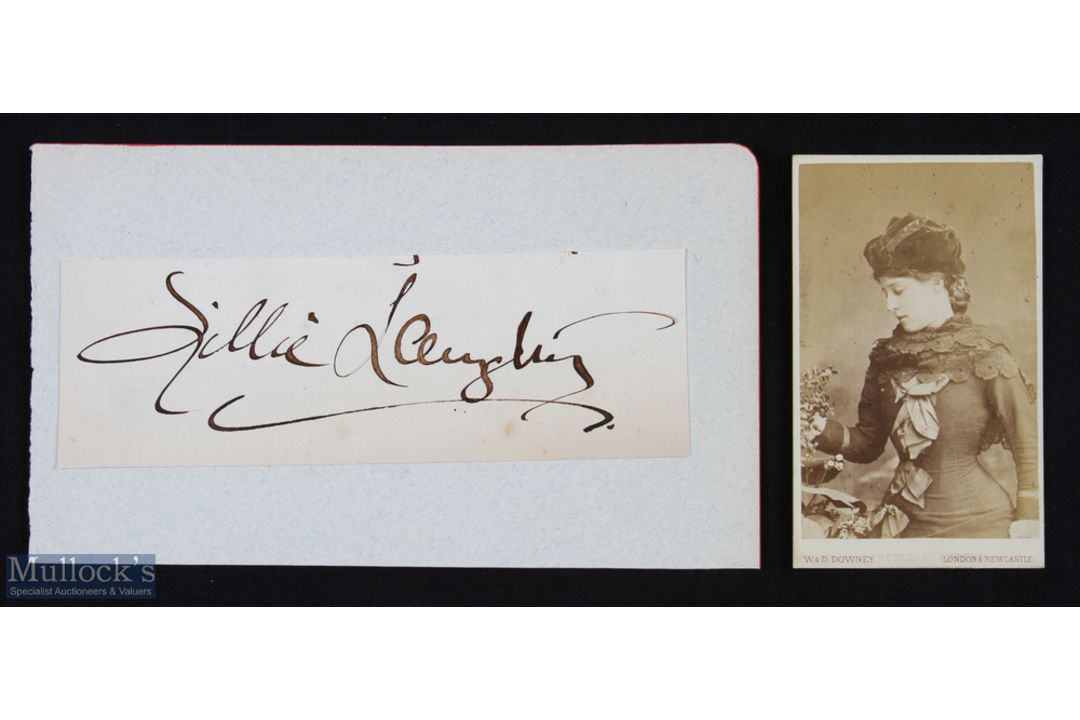 MUSIC HALL - LILLY LANGTRY large and bold signature on a card, together with a carte de visite