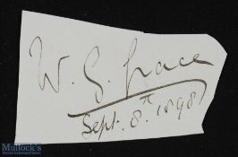 SPORT - CRICKET - W G GRACE signature in ink on a slip of paper, with the date in his hand September