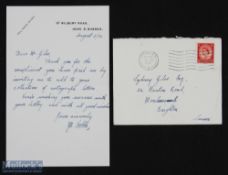 SPORT - CRICKET - JACK HOBBS autograph letter signed dated August 5th 1954 graciously sending his