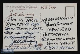 SPORT - BOXING - JACK DEMPSEY AND TOMMY FARR postcard signed by both with message 'am in Jack