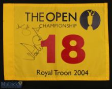 2004 Open Golf Championship 18th hole signed official souvenir pin flag - played at Royal Troon