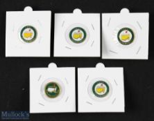 5x Original 1990s US Masters Golf Tournament Enamel Ball Markers - 1991 (Ian Woosnam), 1992 (Fred