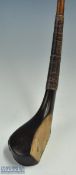 Fine T Dunn dark stained long wooden scare neck, curved face niblick c1880 - full length wrap-over