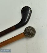Square mesh Golf Ball head Sunday Golf walking stick with slight crack to reverse, measures 34