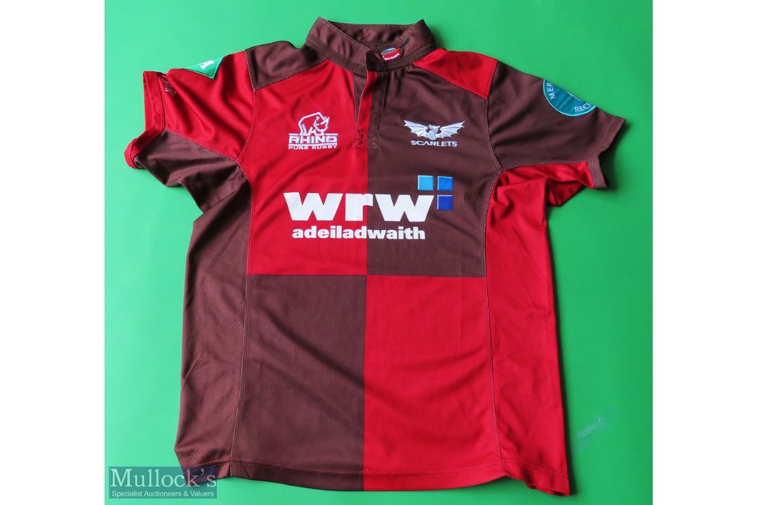 Scarlets Rugby Shirt made by Rhino Pure Rugby, sponsored by WRW, Short Sleeve, Size XS - Image 1 of 3