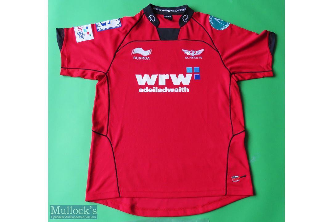Scarlets Rugby Shirt made by Burrda, sponsored by WRW, Short Sleeve, Size L - Image 1 of 3