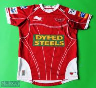 Scarlets Rugby Shirt made by Burrda Sport, sponsored by Dyfed Steels, Short Sleeve, No inner size