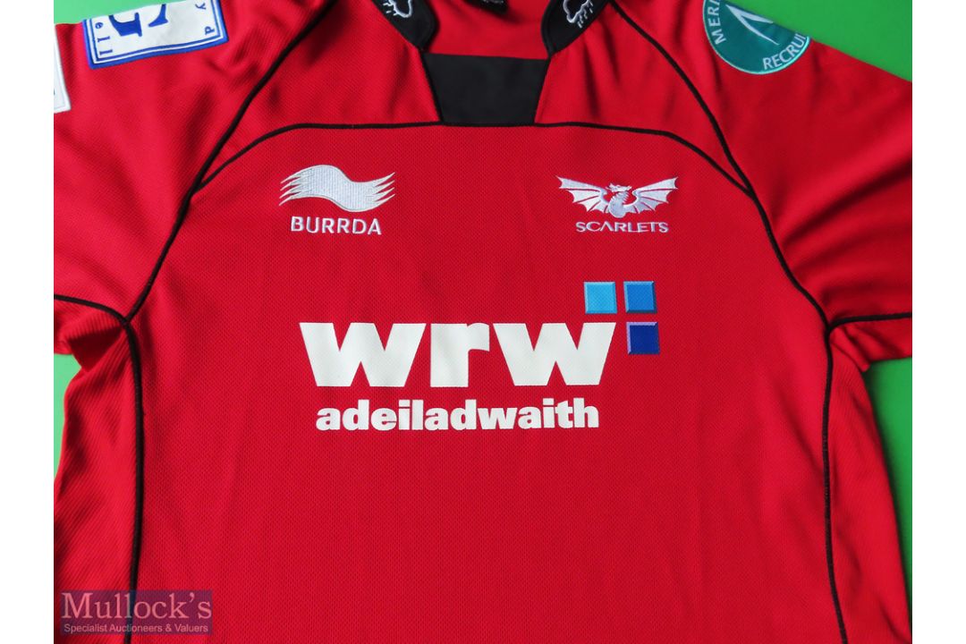 Scarlets Rugby Shirt made by Burrda, sponsored by WRW, Short Sleeve, Size L - Image 2 of 3