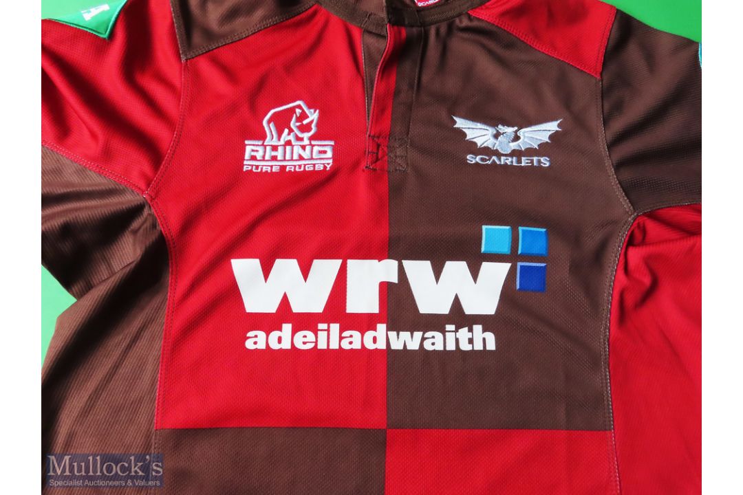 Scarlets Rugby Shirt made by Rhino Pure Rugby, sponsored by WRW, Short Sleeve, Size XS - Image 2 of 3