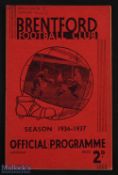 Pre-War 1936/1937 Brentford v Grimsby Town Div. 1 match programme 3 March 1937; score on cover,