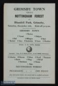 War time 1944/1945 Grimsby Town v Nottingham Forest league north match programme 16 December 1944,