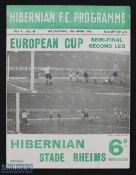 Hibernian Football Programme 1956 v Stade Rheims semi-final European cup missing staples otherwise
