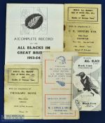 1953-4 NZ tour of UK & France Itineraries (5): Five different small guides to the games. Mixed, some