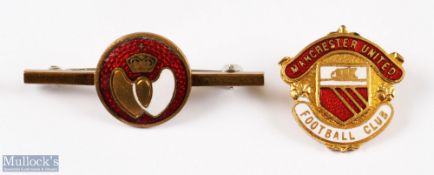 1960s Manchester United enamel pin badge with Manchester emblem; Real Madrid enamel pin badge by