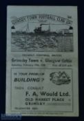 Scarce 1948/1949 Grimsby Town v Glasgow Celtic friendly match programme 19 February 1949; slight