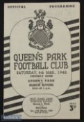 1947/48 Queens Park v Albion Rovers friendly match programme 6 March 1948 at Hampden Park,