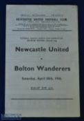 1944/45 War Cup north Newcastle Utd v Bolton Wanderers match programme 28 April 1945, 4 pager;