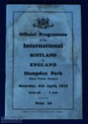 1935 Scotland v England full international match programme at Hampden Park 6 April 1935, programme