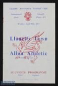 1952-53 Llanelly Town v Alloa Athletic Friendly football programme April 1953, slight split to