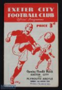 1952-53 Exeter City v Plymouth Argle opening of new flood lights football programme, missing staples