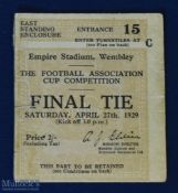 Ticket: 1929 FA Cup Final Bolton Wanderers v Portsmouth at Wembley 27 April 1929; east standing,