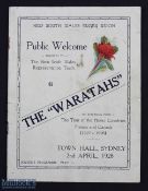 Rare 1928 NSW Waratahs Welcome Home Great find, the NSW RU Brochure for the Public Welcome to the