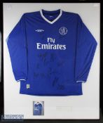 2003-05 Chelsea Team Signed Long Sleeve Shirt Framed Display signed with 16 signatures including