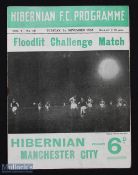 1955/56 Hibernian v Manchester City (floodlit challenge match) programme at Easter Road 1 November