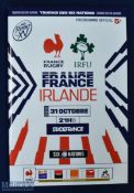 Scarce 2020 France v Ireland Rugby Programme: Played in Paris on 31 October 2020, this programme was